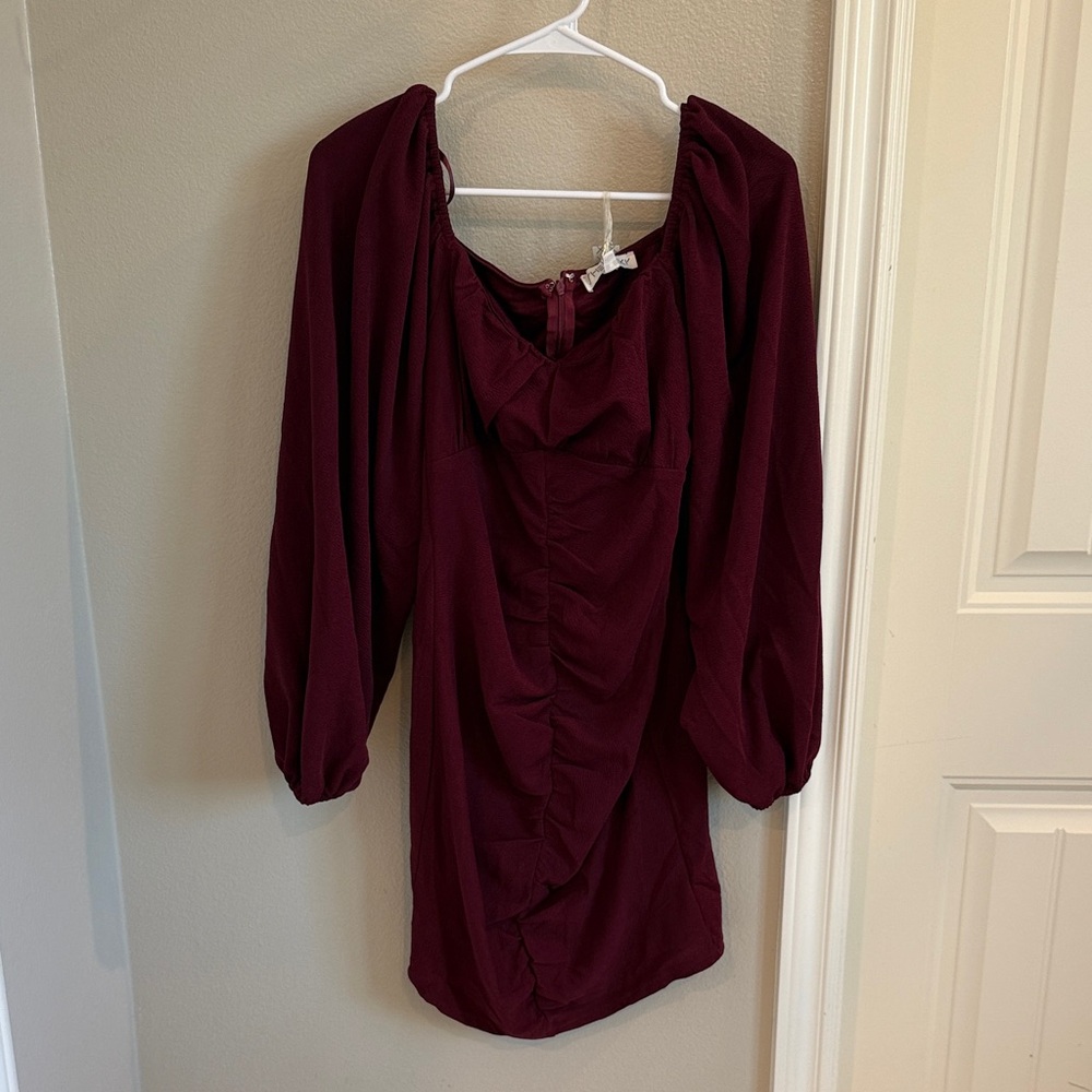 She + Sky Burgundy Ruched Dress